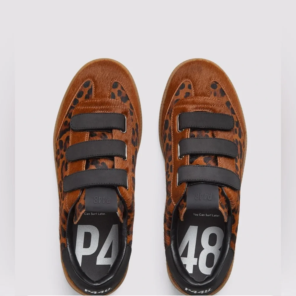 NIBox P448 Capri 2 Leo Dark Leopard Calf Hair Velcro Sneakers Size 38 - Picture 3 of 13